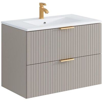 VENTE-UNIQUE Meuble de salle de bain suspendu strié avec vasque à encastrer - Beige - 80 cm - ZEVARA Beige - Publicité VENTE-UNIQUE Meuble de salle de bain suspendu strié avec vasque à encastrer - Beige - 80 cm - ZEVARA Beige - Publicité
