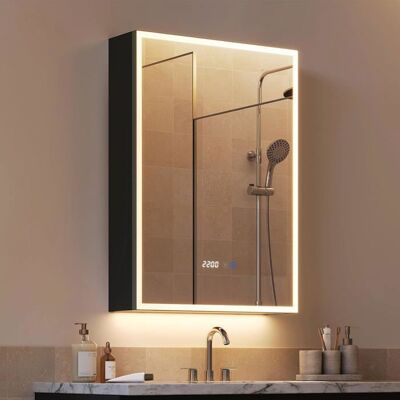 Armoire de salle de bain avec miroir LED et Rangement - WOLTU - 50×14×70 cm - Fonction anti-buée - Étagères réglables Noir - Publicité Armoire de salle de bain avec miroir LED et Rangement - WOLTU - 50×14×70 cm - Fonction anti-buée - Étagères réglables Noir - Publicité