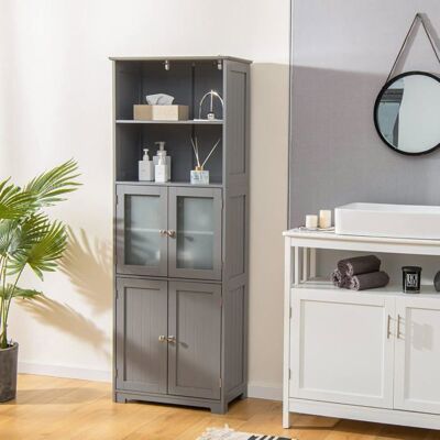 COSTWAY Colonne Salle de Bain Armoire Haute à 4 Portes avec 2 Compartiments Ouverts Étagères Réglables 60 x 30 x 163 cm Gris Blanc - Publicité COSTWAY Colonne Salle de Bain Armoire Haute à 4 Portes avec 2 Compartiments Ouverts Étagères Réglables 60 x 30 x 163 cm Gris Blanc - Publicité
