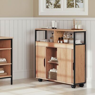 Armoire Salle de Bain Mobile - EUGAD Meuble WC - Chariot avec Portes - 70x20x70cm - Chêne Clair+Noir Marron - Publicité Armoire Salle de Bain Mobile - EUGAD Meuble WC - Chariot avec Portes - 70x20x70cm - Chêne Clair+Noir Marron - Publicité