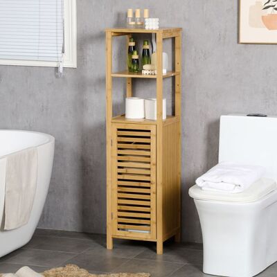 Generic Meuble colonne salle de bain en bambou 2 étagères ouvertes et placard 329 x 299 x 120 cm effet bois naturel Marron - Publicité Generic Meuble colonne salle de bain en bambou 2 étagères ouvertes et placard 329 x 299 x 120 cm effet bois naturel Marron - Publicité