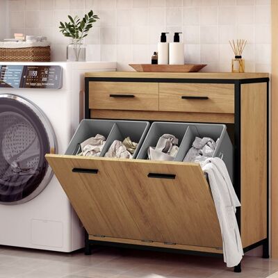 Armoire Salle de Bain - EUGAD Meuble d’appoint avec Panier à Linge - MDF et métal - 72 5x34x80cm - Chêne Clair+Noir Marron - Publicité Armoire Salle de Bain - EUGAD Meuble d’appoint avec Panier à Linge - MDF et métal - 72 5x34x80cm - Chêne Clair+Noir Marron - Publicité