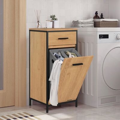 Armoire Salle de Bain - EUGAD Meuble d’appoint avec Panier à Linge - MDF et métal - 38x34x80cm - Chêne Clair+Noir Marron - Publicité Armoire Salle de Bain - EUGAD Meuble d’appoint avec Panier à Linge - MDF et métal - 38x34x80cm - Chêne Clair+Noir Marron - Publicité