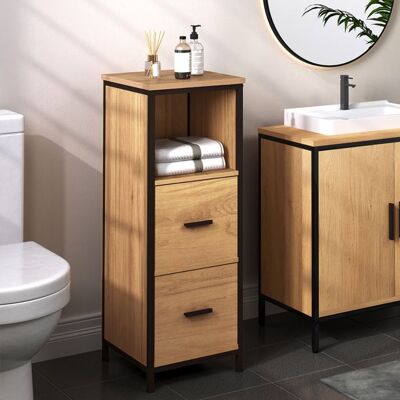 Armoire Salle de Bain - EUGAD Étagère de Rangement sur Pied - 2 Tiroirs - 30x30x80cm - Chêne Clair+Noir Marron - Publicité Armoire Salle de Bain - EUGAD Étagère de Rangement sur Pied - 2 Tiroirs - 30x30x80cm - Chêne Clair+Noir Marron - Publicité