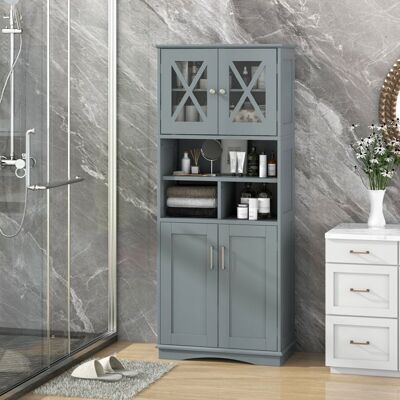 COSTWAY Colonne Salle de Bain avec 4 Portes 3 Compartiments Ouvertes Étagères Réglables Armoire Haute 60 x 30 x 163 cm Gris Gris - Publicité COSTWAY Colonne Salle de Bain avec 4 Portes 3 Compartiments Ouvertes Étagères Réglables Armoire Haute 60 x 30 x 163 cm Gris Gris - Publicité