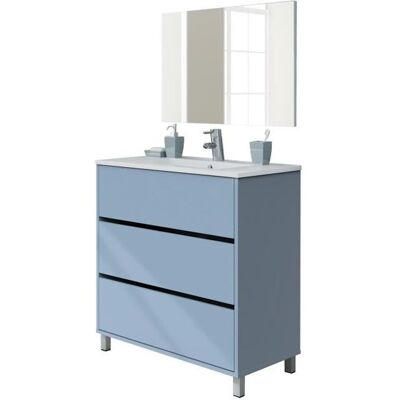 PEGANE Meuble de salle de bain avec 3 portes coloris bleu azul - Hauteur 88 x Longueur 81 x Profondeur 47 cm Bleu - Publicité PEGANE Meuble de salle de bain avec 3 portes coloris bleu azul - Hauteur 88 x Longueur 81 x Profondeur 47 cm Bleu - Publicité