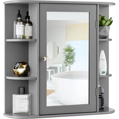 GIANTEX Armoire Murale Miroir Salle de Bain Armoire de Toilettes avec 1 Porte et 10 Étagères de Rangement 66x 16 5x 62 CM Gris Blanc - Publicité GIANTEX Armoire Murale Miroir Salle de Bain Armoire de Toilettes avec 1 Porte et 10 Étagères de Rangement 66x 16 5x 62 CM Gris Blanc - Publicité