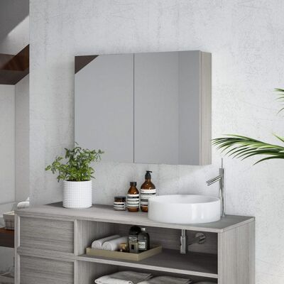 Armoire murale salle de bain avec miroir - HOMCOM - double portes et étagères réglables - MDF - 80x15x60cm - gris Gris - Publicité Armoire murale salle de bain avec miroir - HOMCOM - double portes et étagères réglables - MDF - 80x15x60cm - gris Gris - Publicité