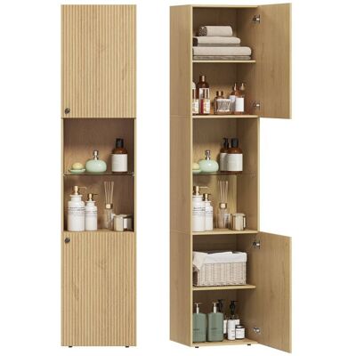 Armoire salle de bain haute - HOMCOM - 6 niveaux 2 portes et étagères réglables - panneau de particules et MDF - 40x31x182cm - chêne Beige - Publicité Armoire salle de bain haute - HOMCOM - 6 niveaux 2 portes et étagères réglables - panneau de particules et MDF - 40x31x182cm - chêne Beige - Publicité