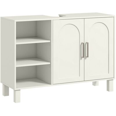 Meuble sous lavabo - HOMCOM - avec placard à deux niveaux 2 portes étagères réglables - en bois 90 x 30 x 63 cm crème Blanc - Publicité Meuble sous lavabo - HOMCOM - avec placard à deux niveaux 2 portes étagères réglables - en bois 90 x 30 x 63 cm crème Blanc - Publicité