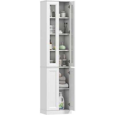 Meuble de salle de bain - HOMCOM - 6 niveaux - 4 portes à fermeture douce et étagères réglables - bois - 38x26x160cm - blanc Blanc - Publicité Meuble de salle de bain - HOMCOM - 6 niveaux - 4 portes à fermeture douce et étagères réglables - bois - 38x26x160cm - blanc Blanc - Publicité