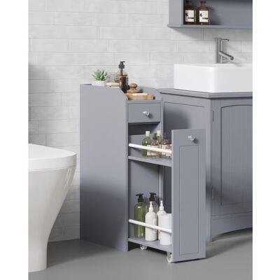VASAGLE Meuble bas de salle de bain avec Tiroir 40 x 18 x 70 cm pour Petits Espaces Gris Tourterelle Gris - Publicité VASAGLE Meuble bas de salle de bain avec Tiroir 40 x 18 x 70 cm pour Petits Espaces Gris Tourterelle Gris - Publicité