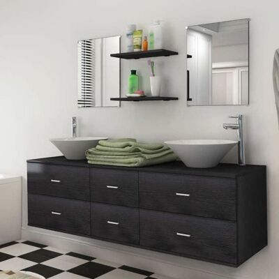 vidaXL Mobilier de salle de bain avec lavabo 7 pcs Noir Noir - Publicité vidaXL Mobilier de salle de bain avec lavabo 7 pcs Noir Noir - Publicité