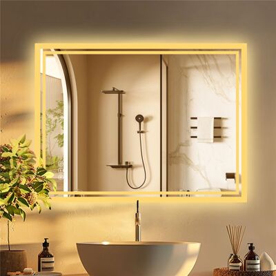 UNHO Miroir Salle de Bain Lumineux LED 80 x 60 cm Anti-Buée Horizontal - Vertical avec Eclairage Interrupteur Tactile Jaune - Publicité UNHO Miroir Salle de Bain Lumineux LED 80 x 60 cm Anti-Buée Horizontal - Vertical avec Eclairage Interrupteur Tactile Jaune - Publicité