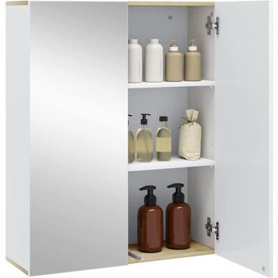 EUGAD Armoire de Salle de Bain avec Miroir Armoire Murale avec Étagères Réglables Blanc et Chêne Clair 60x21x75cm 0168WY Blanc - Publicité EUGAD Armoire de Salle de Bain avec Miroir Armoire Murale avec Étagères Réglables Blanc et Chêne Clair 60x21x75cm 0168WY Blanc - Publicité
