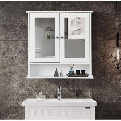 GIANTEX Armoire Miroir Murale de Salle de Bain avec 2 Portes et 3 Étagères Armoire de Toillette SuspenduBlancL56 x P13 x H58CM Blanc - Publicité GIANTEX Armoire Miroir Murale de Salle de Bain avec 2 Portes et 3 Étagères Armoire de Toillette SuspenduBlancL56 x P13 x H58CM Blanc - Publicité