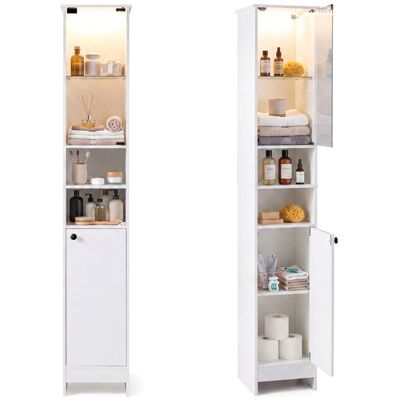 COSTWAY Colonne de Salle de Bain 170 cm avec LED Porte Verre Étagères Réglables & Compartiments pour Salle de Bain Cuisine Blanc Blanc - Publicité COSTWAY Colonne de Salle de Bain 170 cm avec LED Porte Verre Étagères Réglables & Compartiments pour Salle de Bain Cuisine Blanc Blanc - Publicité