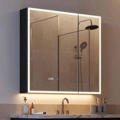 Armoire de salle de bain avec miroir LED et Rangement - WOLTU - 75×14×70 cm - Zone anti-buée - Étagères réglables Noir - Publicité Armoire de salle de bain avec miroir LED et Rangement - WOLTU - 75×14×70 cm - Zone anti-buée - Étagères réglables Noir - Publicité