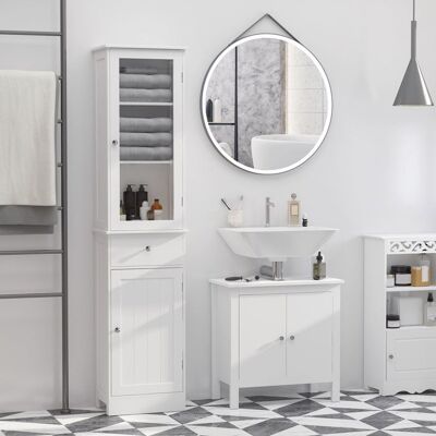 Generic Meuble Colonne de Salle de Bain Placard Porte Acrylique 2 étagères Placard Porte 1 étagère tiroir MDF Blanc Blanc - Publicité Generic Meuble Colonne de Salle de Bain Placard Porte Acrylique 2 étagères Placard Porte 1 étagère tiroir MDF Blanc Blanc - Publicité