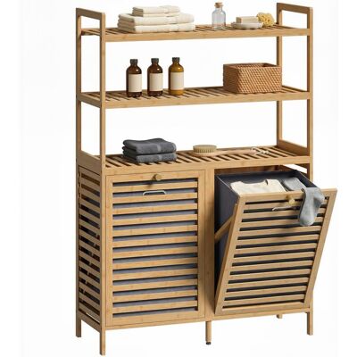 Meuble de salle de bain avec panier à linge - HOMCOM - 2 paniers amovibles et étagères à 3 niveaux - 80x30x118cm - bambou - chêne Marron - Publicité Meuble de salle de bain avec panier à linge - HOMCOM - 2 paniers amovibles et étagères à 3 niveaux - 80x30x118cm - bambou - chêne Marron - Publicité