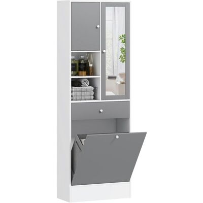 Meuble de salle de bain - HOMCOM - panier à linge et miroir - étagère réglable - 62 x 283 x 181 cm - gris et blanc Blanc - Publicité Meuble de salle de bain - HOMCOM - panier à linge et miroir - étagère réglable - 62 x 283 x 181 cm - gris et blanc Blanc - Publicité
