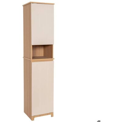 Colonne de rangement en MDF 2 portes 1 étagère et panière à linge intégrée décor Rivoli - Tendance Beige - Publicité Colonne de rangement en MDF 2 portes 1 étagère et panière à linge intégrée décor Rivoli - Tendance Beige - Publicité