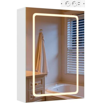 Armoire murale de salle de bain 50x14 5x70cm- EUGAD - miroir LED - Éclairage tactile 3 couleurs Blanc - Publicité Armoire murale de salle de bain 50x14 5x70cm- EUGAD - miroir LED - Éclairage tactile 3 couleurs Blanc - Publicité