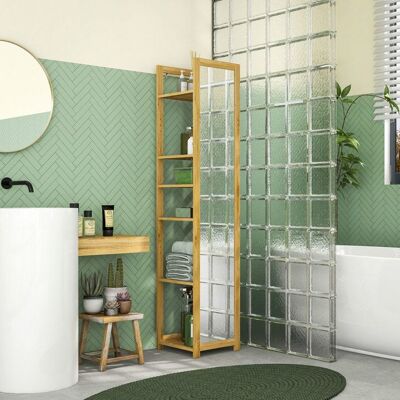 Generic Meuble colonne de salle de bain à 6 niveaux en bambou avec miroir 6 étagères naturel 35L x 35l x 168H cm Vert - Publicité Generic Meuble colonne de salle de bain à 6 niveaux en bambou avec miroir 6 étagères naturel 35L x 35l x 168H cm Vert - Publicité