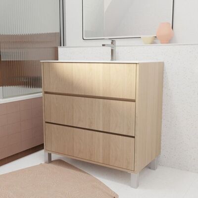 Ensemble Salle de Bain Chêne Clair - Mobilier Moderne avec Lavabo en Céramique AURLANE - Publicité Ensemble Salle de Bain Chêne Clair - Mobilier Moderne avec Lavabo en Céramique AURLANE - Publicité