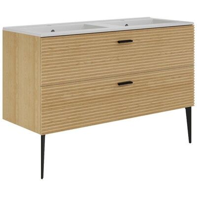 VENTE-UNIQUE Meuble de salle de bain strié sur pieds avec vasque à encastrer - 2 tiroirs - Naturel clair - 120 cm - SARONE Beige - Publicité VENTE-UNIQUE Meuble de salle de bain strié sur pieds avec vasque à encastrer - 2 tiroirs - Naturel clair - 120 cm - SARONE Beige - Publicité