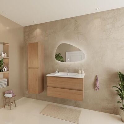 LOMAZOO Ensemble de meubles de salle de bains VERONA 80 cm - Avec armoire haute - Bois de chêne clair - Lavabo blanc Marron - Publicité LOMAZOO Ensemble de meubles de salle de bains VERONA 80 cm - Avec armoire haute - Bois de chêne clair - Lavabo blanc Marron - Publicité