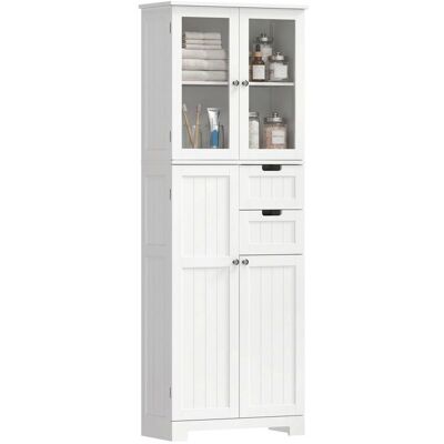 Meuble haut de rangement - HOMCOM - armoire avec portes vitrées et étagères réglables pour salle de bain cuisine salon - blanc Blanc - Publicité Meuble haut de rangement - HOMCOM - armoire avec portes vitrées et étagères réglables pour salle de bain cuisine salon - blanc Blanc - Publicité