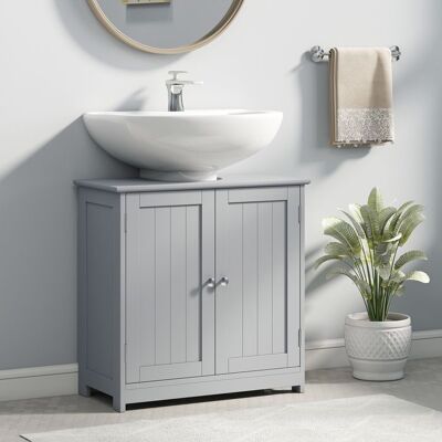 Generic Meuble salle de bain sous lavabo - meuble sous-vasque - placard 2 portes avec étagère 60L x 30l x 60H cm - en bois Gris Gris - Publicité Generic Meuble salle de bain sous lavabo - meuble sous-vasque - placard 2 portes avec étagère 60L x 30l x 60H cm - en bois Gris Gris - Publicité