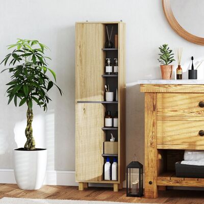Generic Meuble colonne salle de bain armoire de salle de bain avec 6 compartiments ouverts et 2 placards bois naturel Marron - Publicité Generic Meuble colonne salle de bain armoire de salle de bain avec 6 compartiments ouverts et 2 placards bois naturel Marron - Publicité