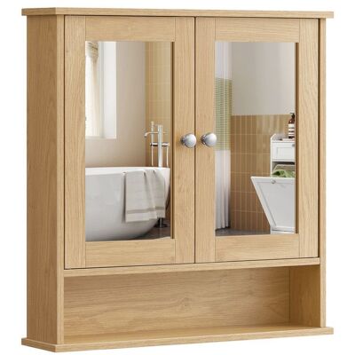 VASAGLE Meuble haut de salle de bain 2 Portes-miroir et Compartiment Ouvert Étagère Réglable 13 x 565 x 585 cm Couleur Chêne Naturel Marron - Publicité VASAGLE Meuble haut de salle de bain 2 Portes-miroir et Compartiment Ouvert Étagère Réglable 13 x 565 x 585 cm Couleur Chêne Naturel Marron - Publicité