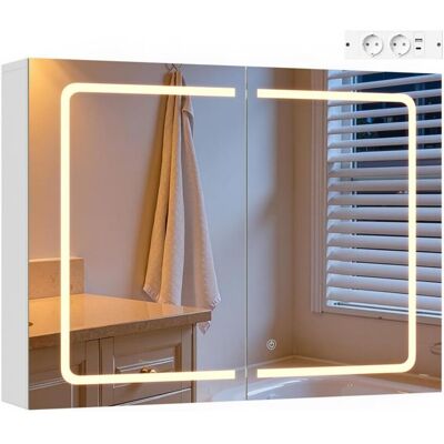 Armoire murale de salle de bain 80x14 5x60cm - EUGAD - miroir LED - Éclairage tactile 3 couleurs Blanc - Publicité Armoire murale de salle de bain 80x14 5x60cm - EUGAD - miroir LED - Éclairage tactile 3 couleurs Blanc - Publicité