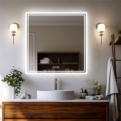 UNHO Miroir LED carré pour salle de bain 80x80cm avec fonction anti-buée et éclairage LED intégré Gris - Publicité UNHO Miroir LED carré pour salle de bain 80x80cm avec fonction anti-buée et éclairage LED intégré Gris - Publicité