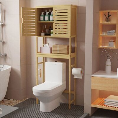 Colonne de Salle de Bain - UNHO - Armoire Toilettes WC - 2 Portes - 3 Étagères - Bambou Naturel Jaune - Publicité Colonne de Salle de Bain - UNHO - Armoire Toilettes WC - 2 Portes - 3 Étagères - Bambou Naturel Jaune - Publicité