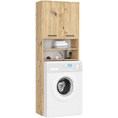 Meuble pour machine à laver AKORD FIN Chêne Artisan 64 cm 2 portes 4 étagères 64x30x180 cm Marron - Publicité Meuble pour machine à laver AKORD FIN Chêne Artisan 64 cm 2 portes 4 étagères 64x30x180 cm Marron - Publicité