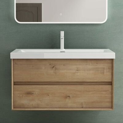 Mai & Mai® Meuble de Salle de Bain Marron Clair avec Lavabo Meuble sous Vasque 100x48x55cm Meuble Suspendu avec 2 Tiroirs Rimo Marron - Publicité Mai & Mai® Meuble de Salle de Bain Marron Clair avec Lavabo Meuble sous Vasque 100x48x55cm Meuble Suspendu avec 2 Tiroirs Rimo Marron - Publicité