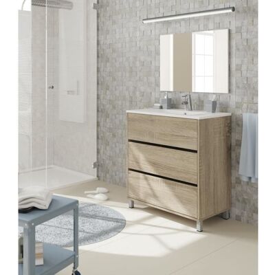 PEGANE Meuble Vasque de 3 tiroirs avec miroir coloris Cambrian - Hauteur 90 x Longueur 81.5 x Profondeur 46.5 cm Marron - Publicité PEGANE Meuble Vasque de 3 tiroirs avec miroir coloris Cambrian - Hauteur 90 x Longueur 81.5 x Profondeur 46.5 cm Marron - Publicité
