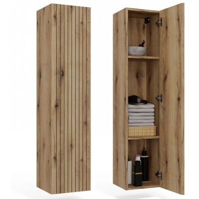 CDF TIGO - Armoire de salle de bain suspendue étagère chêne à façade rainurée Marron - Publicité CDF TIGO - Armoire de salle de bain suspendue étagère chêne à façade rainurée Marron - Publicité