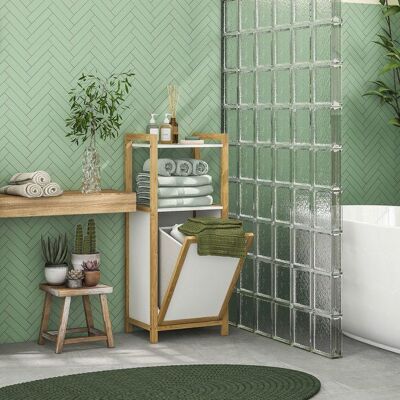 Generic Meuble sur pied en bambou panier à linge salle de bain gain de place - 2 étagères - dim. 40L x 30l x 86 5H cm Vert - Publicité Generic Meuble sur pied en bambou panier à linge salle de bain gain de place - 2 étagères - dim. 40L x 30l x 86 5H cm Vert - Publicité