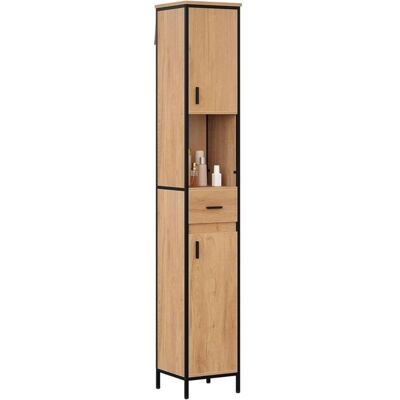 Colonne Salle de Bain EUGAD - 1 Tiroir 2 Placards à Porte 1 Casier Ouvert - 30x30x180cm - Chêne Clair+Noir Marron - Publicité Colonne Salle de Bain EUGAD - 1 Tiroir 2 Placards à Porte 1 Casier Ouvert - 30x30x180cm - Chêne Clair+Noir Marron - Publicité