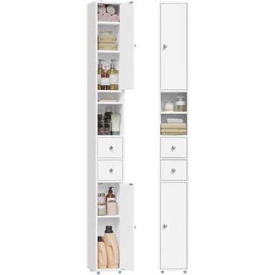 Colonne de Salle de Bains - EUGAD Armoire WC - 2 Tiroirs 2 Portes - 20x20x180cm - Blanc Blanc - Publicité Colonne de Salle de Bains - EUGAD Armoire WC - 2 Tiroirs 2 Portes - 20x20x180cm - Blanc Blanc - Publicité