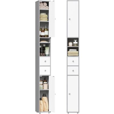 Colonne de Salle de Bains - EUGAD Armoire WC - 2 Tiroirs 2 Portes - 20x20x180cm - Blanc+Gris Gris - Publicité Colonne de Salle de Bains - EUGAD Armoire WC - 2 Tiroirs 2 Portes - 20x20x180cm - Blanc+Gris Gris - Publicité