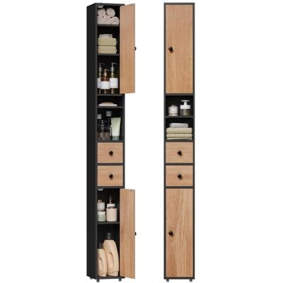 Colonne de Salle de Bains - EUGAD Armoire WC - 2 Tiroirs 2 Portes - 20x20x180cm - Noir+Bois Clair Noir - Publicité Colonne de Salle de Bains - EUGAD Armoire WC - 2 Tiroirs 2 Portes - 20x20x180cm - Noir+Bois Clair Noir - Publicité