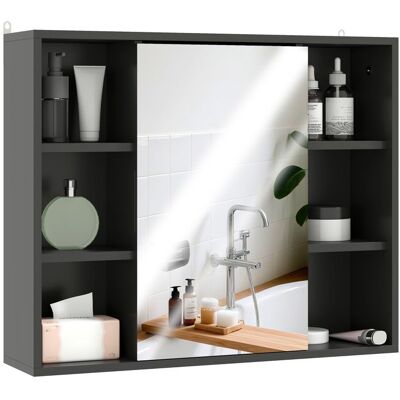 Meuble salle de bain avec miroir - HOMCOM - placard à portes et 6 compartiments ouverts - 60 x 145 x 494 cm - noir Noir - Publicité Meuble salle de bain avec miroir - HOMCOM - placard à portes et 6 compartiments ouverts - 60 x 145 x 494 cm - noir Noir - Publicité
