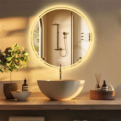 Miroir LED rond UNHO pour salle de bain 60 cm avec éclairage intégré anti-buée Blanc - Publicité Miroir LED rond UNHO pour salle de bain 60 cm avec éclairage intégré anti-buée Blanc - Publicité
