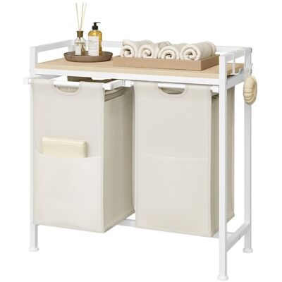Panier à Linge WOLTU - Meuble Étagère en Métal - 2 Compartiments en Tissu Oxford Amovible - Blanc+Chêne Clair Blanc - Publicité Panier à Linge WOLTU - Meuble Étagère en Métal - 2 Compartiments en Tissu Oxford Amovible - Blanc+Chêne Clair Blanc - Publicité
